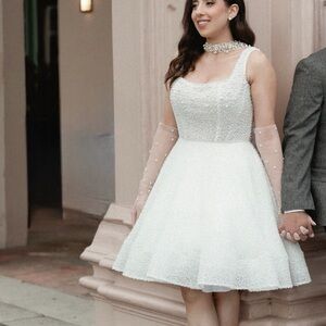 Pearl White Beaded Mini Dress